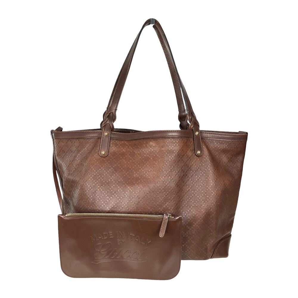 Gucci Diamante Brown Tote Shoulder Bag Leather Trim With Pouch Italy Vintage